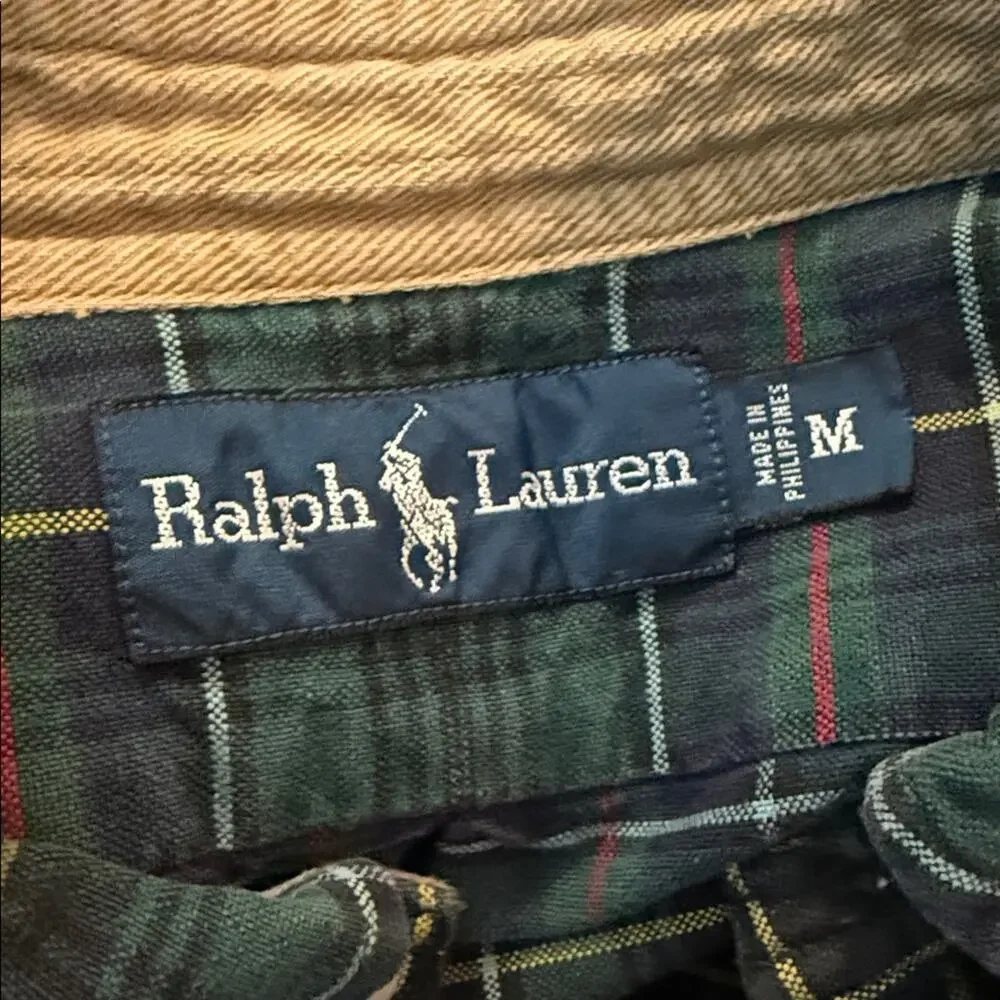 Vintage 80s Polo Ralph Lauren Men’s Preppy Green Tartan Plaid Button Up Shirt